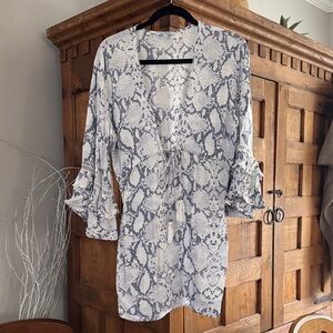 Blue Island White and Gray Snake Print Coverup